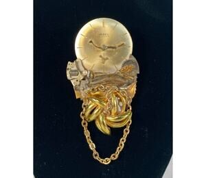 1993 JJ Jonette Handcrafted Watch Timepiece Brooch 2.5" Vintage Pin